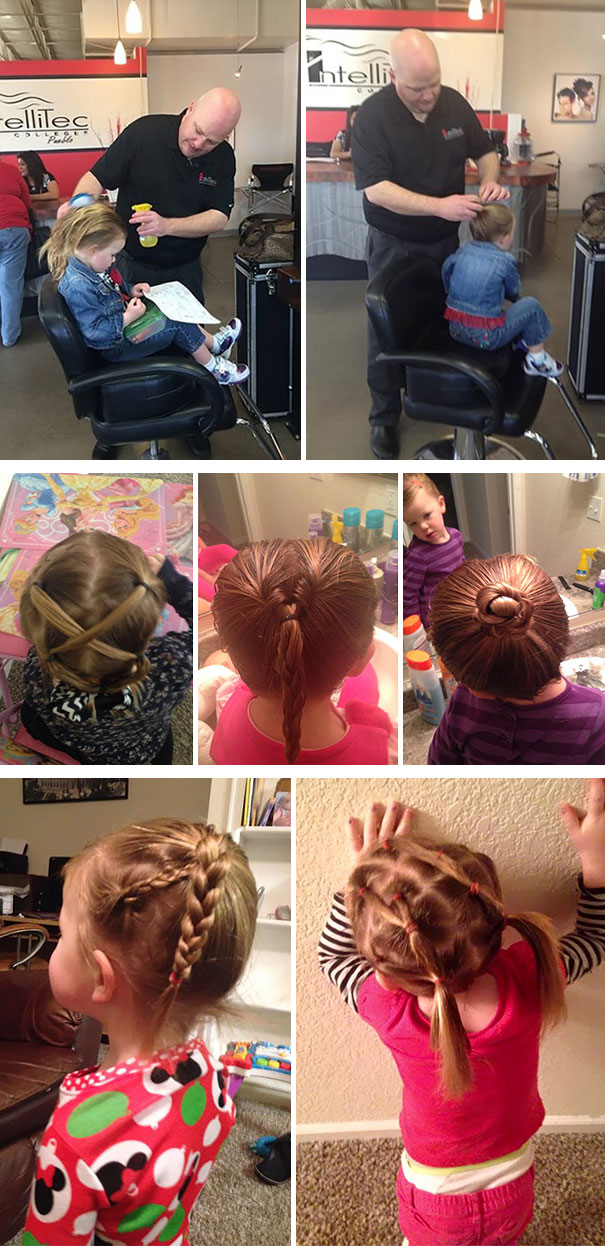 Tēvs katru dienu savai meitiņai taisa jaunu, oriģinālu frizūru