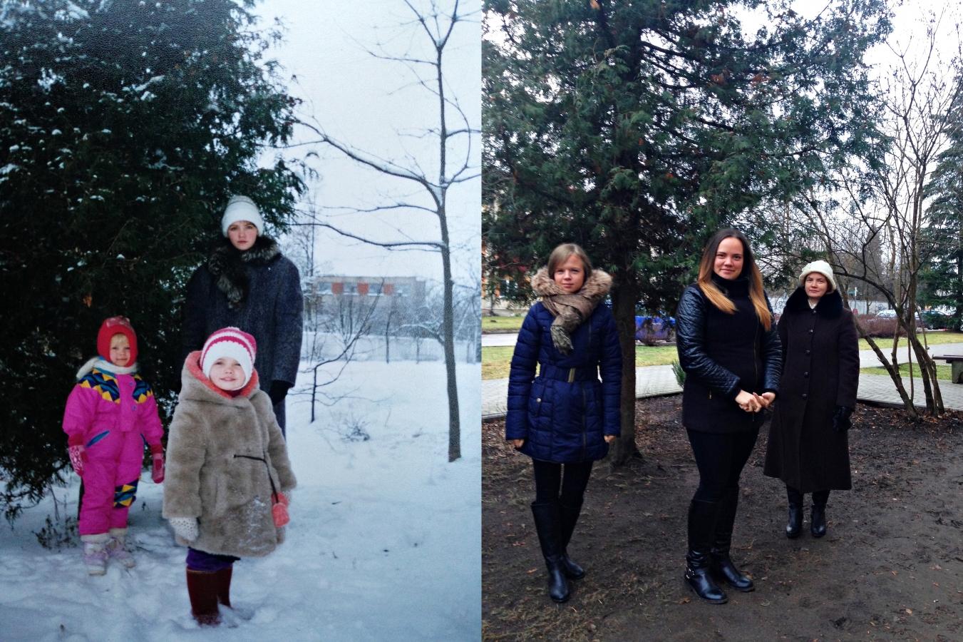 Ieva (3 gadi), Lāsma (2 gadi), Inese (26 gadi) Lapiņas, 1996.gada 27. decembris, pie mājas Draudzības alejā, Jēkabpilī.