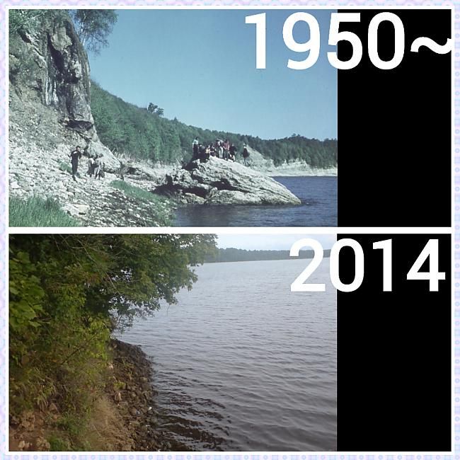 Ar teikām apvītā 18 metrus iespaidīgā Staburaga kaļķakmens klints Daugavas krastā