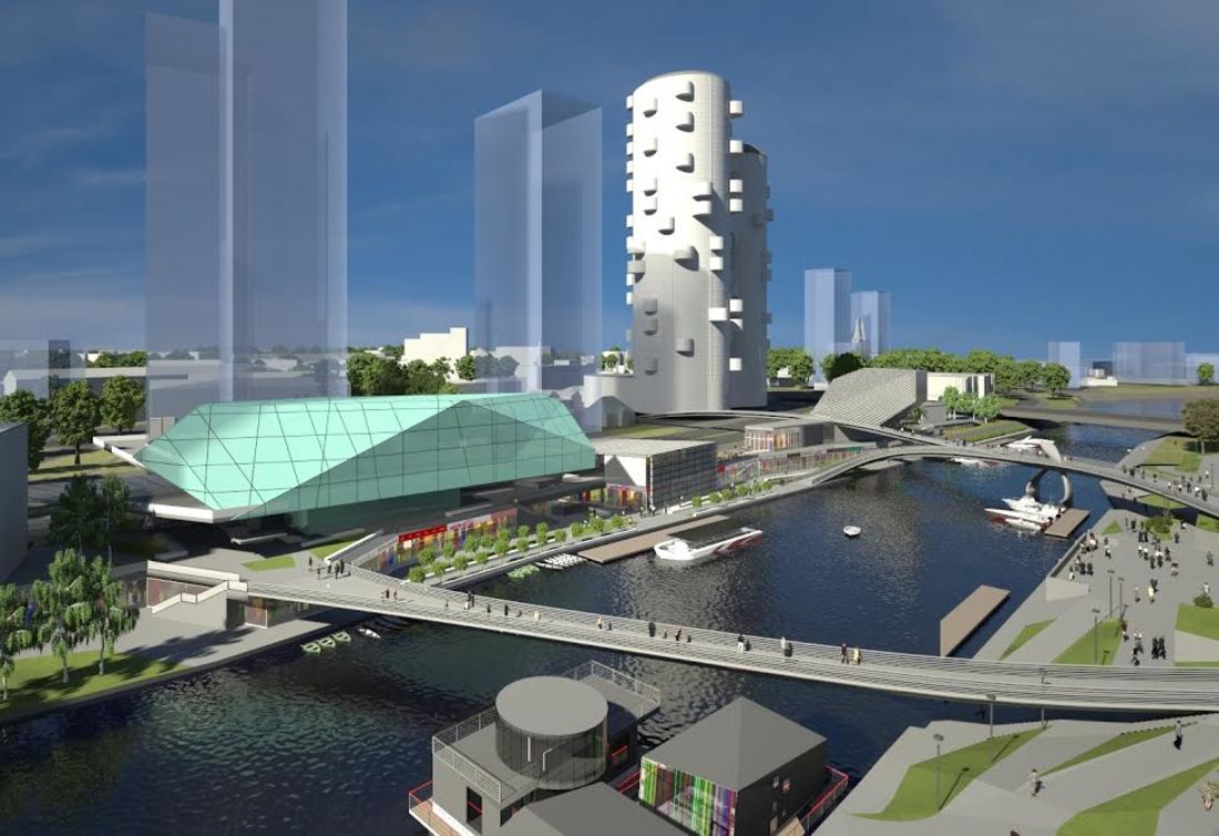 Projekts paredz maksimālu ūdens tuvuma izmantošanu, tādējādi krastmala un centrs arī ir rajona galvenā „rozīnīte”. Pie Zundas kanāla (starp Balasta dambi, Daugavgrīvas un Kr. Valdemāra ielām) arhitekti redz daudzslāņainu atpūtas un izklaides zonu. No dažāda līmeņa platformām paveras gleznains skats uz upi.