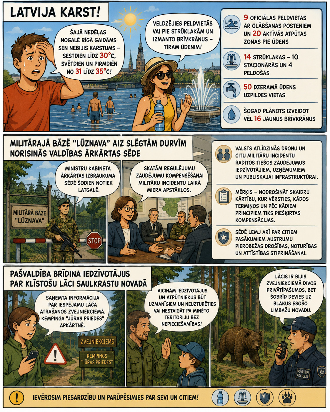 AI veidots dienas ziņu komikss par trim svarīgākajām dienas ziņām - 27.06.2026
