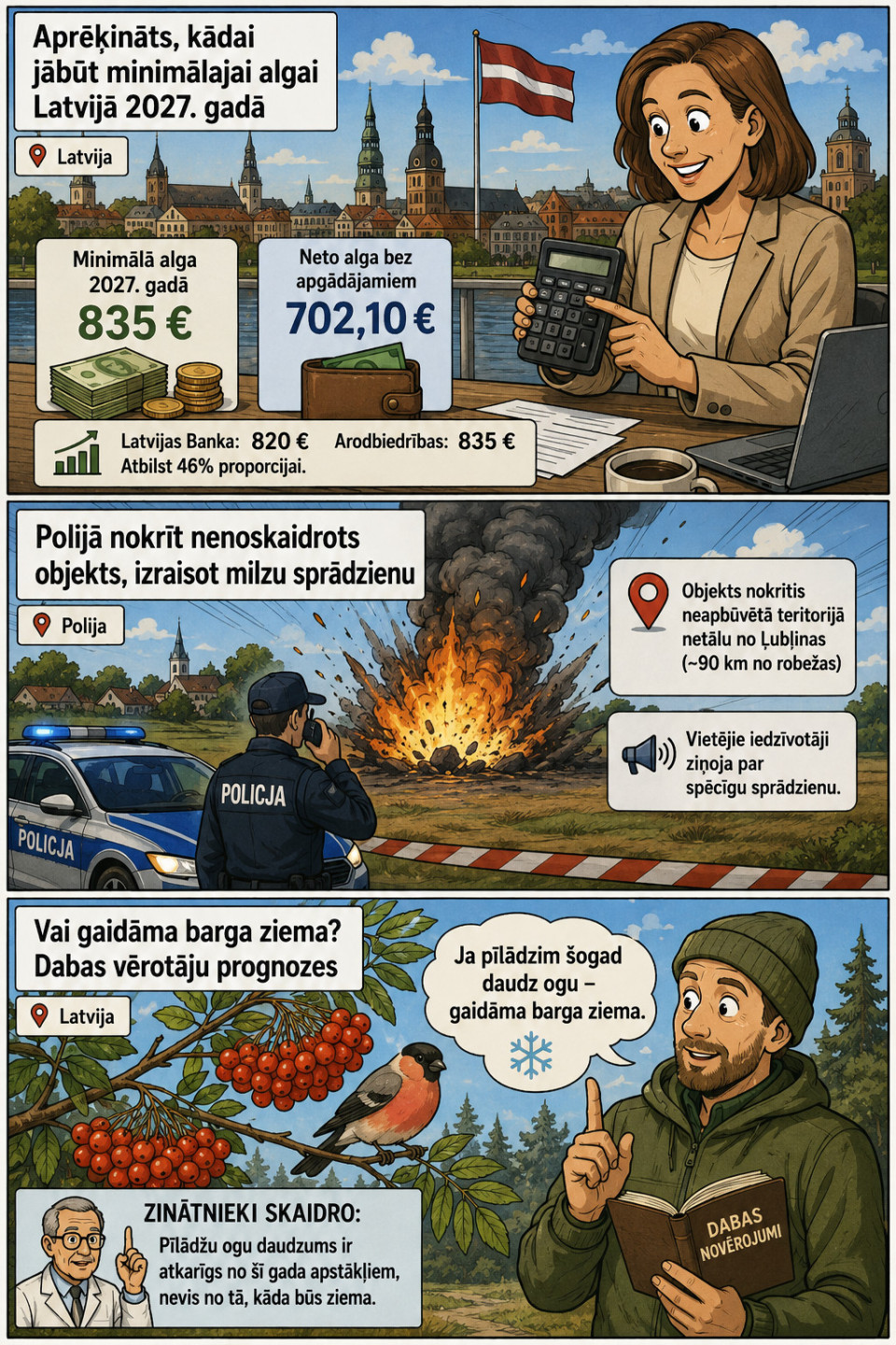 AI veidots dienas ziņu komikss par trim svarīgākajām dienas ziņām - 30.07.2026