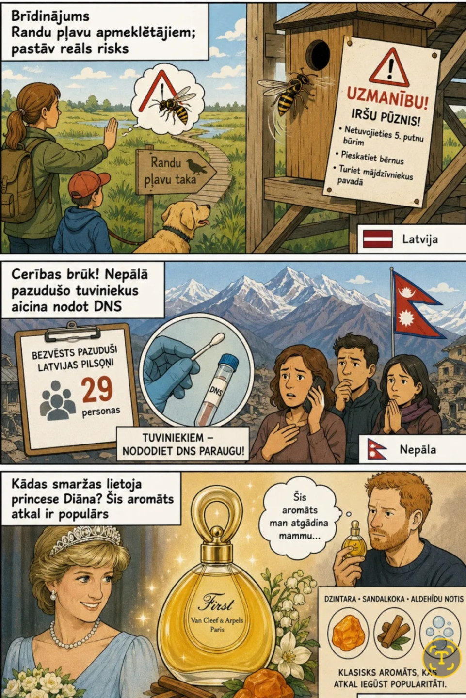 AI veidots dienas ziņu komikss par trim svarīgākajām dienas ziņām - 29.08.2026