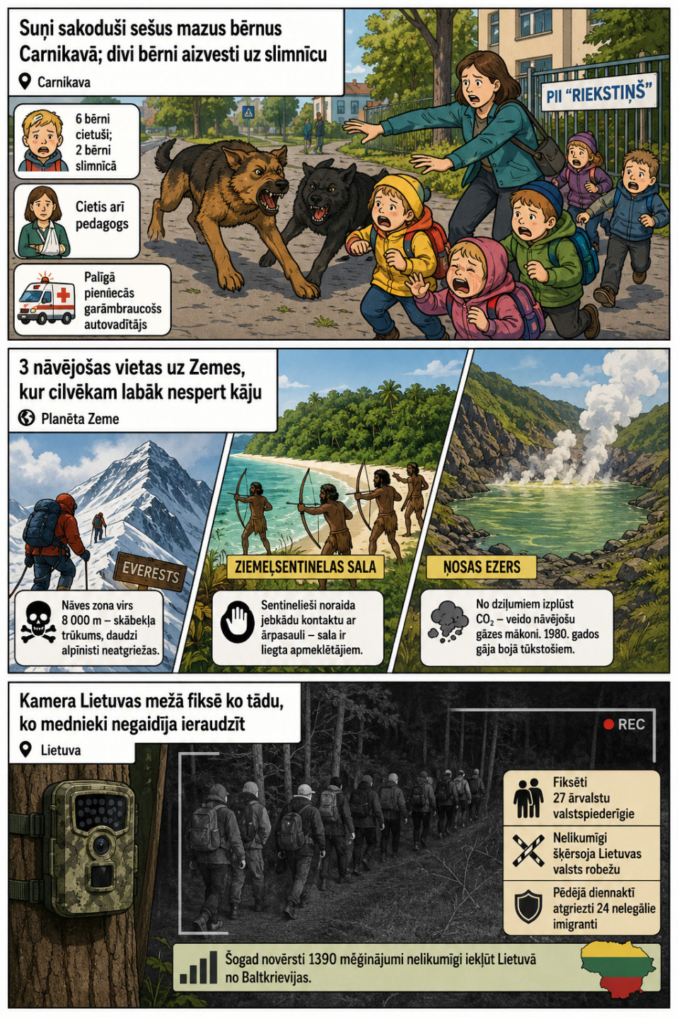AI veidots dienas ziņu komikss par trim svarīgākajām dienas ziņām - 04.09.2026