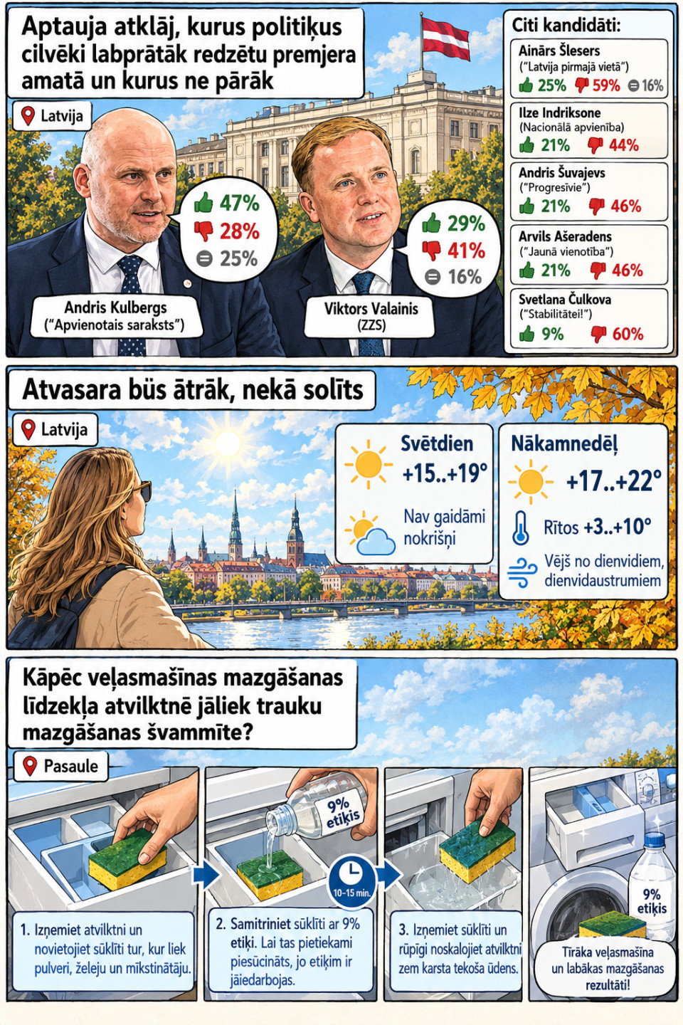 AI veidots dienas ziņu komikss par trim svarīgākajām dienas ziņām - 25.09.2026