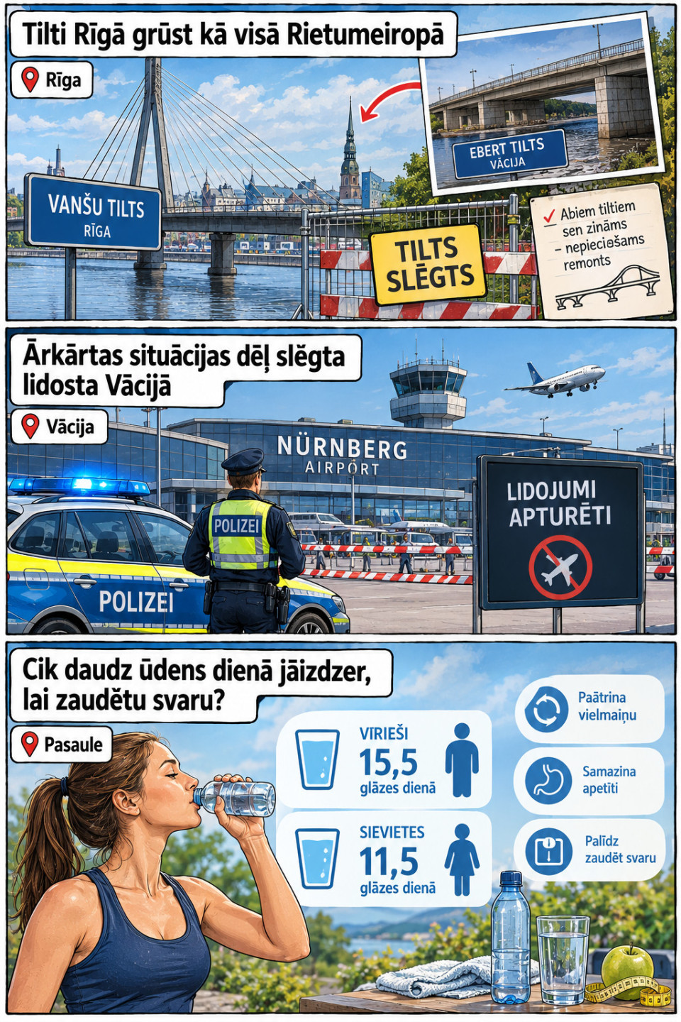 AI veidots dienas ziņu komikss par trim svarīgākajām dienas ziņām - 13.10.2026
